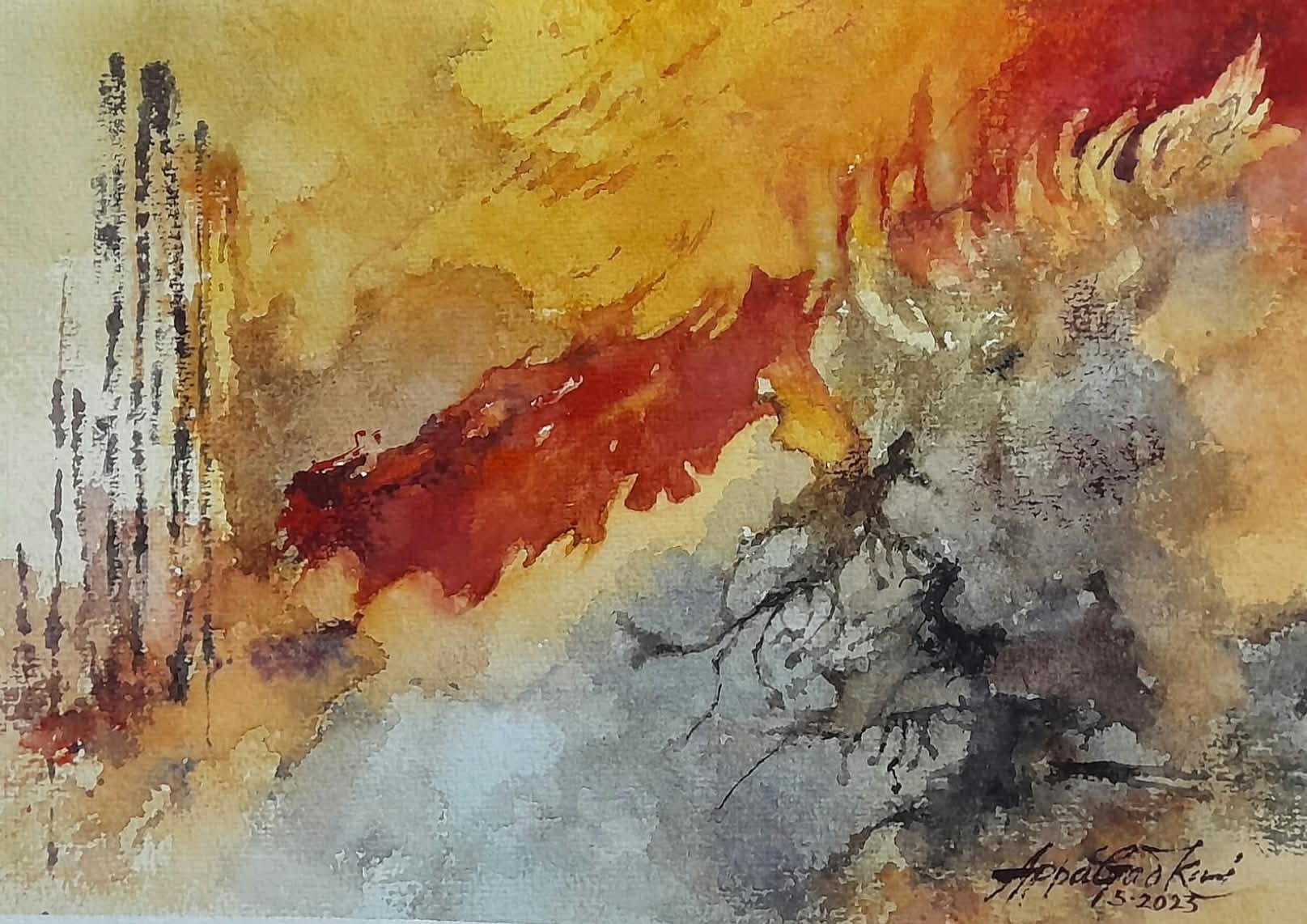 Warm Ochre & Crimson Abstract